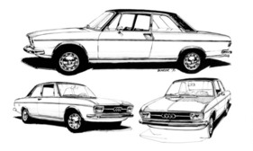 Audi 100 Zweitürer (1971) – Zeichnungen der coupéhaften, zweitürigen Limousine