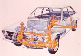 Audi 80 (1972) – Durchsichtszeichnung mit Augenmerk auf das Fahrwerk