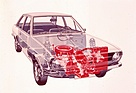 Bild: Audi 80 (1972) – Durchsichtszeichnung mit Augenmerk auf den Motor