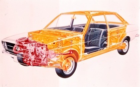 Audi 80 (1972) – Durchsichtszeichnung mit Augenmerk auf die Karosseriestruktur