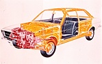 Image: Audi 80 (1972) - See-through drawing with focus on the body structure