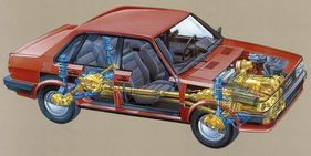 Audi 80 quattro (1982) - Durchichtszeichnung der Baureihe B2 - damit kam der Allradantrieb richtig in Fahrt Audi 80 quattro (1982) - Durchichtszeichnung der Baureihe B2 - damit kam der Allradantrieb richtig in Fahrt