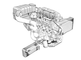 Audi Quattro Sport (1983) - zeichnerische Darstellung des Motors