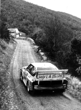 Audi Sport Quattro E2 - Walter Röhrl mit Beifahrer Geistdörfer auf Quattro Gruppe B auf einer Sonderprüfung der Rallye Monte Carlo 1986