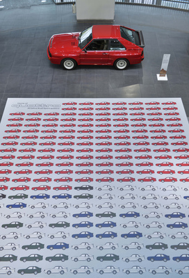 Audi Sport quattro (1983) - in der Sonderausstellung zum 30. Geburtstag werden die Farben gezeigt, die die einzelnen Fahrzeuge trugen - Rot dominierte