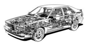 Audi quattro (1980) - Durchsichtszeichnung - Allradtechnik sichtbar gemacht Audi quattro (1980) - Durchsichtszeichnung - Allradtechnik sichtbar gemacht