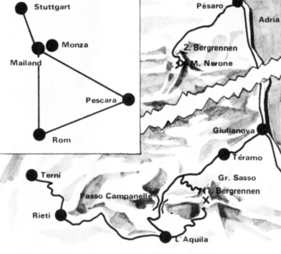Auf einer Karte eingezeichnet: Die Route der Teststaffette. Auf einer Karte eingezeichnet: Die Route der Teststaffette.