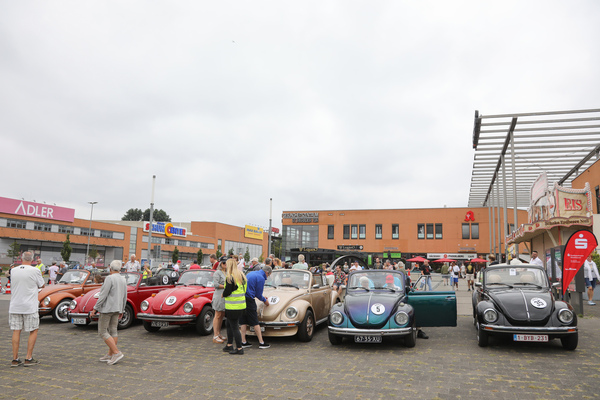 Aufgereihte Käfer Cabriolets beim Stekrader Tor - Internationales Käfer-Cabrio-Treffen von Deutschland 2025