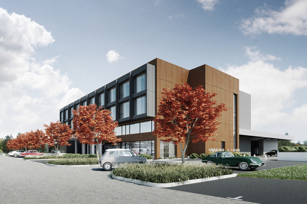 Aussenansicht der Autohalle (Rendering)