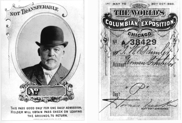 Ausstellerausweis der Weltausstellung in Chicago 1893