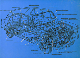 Austin 1100 Hydrolastic (1964) - Durchsichtszeichnung mit Beschriftung