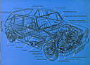 Austin 1100 Hydrolastic (1964) - Durchsichtszeichnung mit Beschriftung