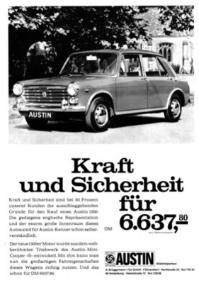 Austin 1300 (1969) - Werbung: Kraft und Sicherheit für DM 6637.80
