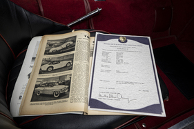 Austin-Healey 100/4 BN1 Coupé (1954) - Abbildung in einem zeitgenössischen Magazin und das Heritage Trust Zertifikat