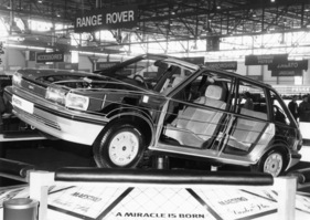 Austin Maestro (1983) - das neueste Produkt von BL ist als interessantes Schnittmodell zu bewundern - am Genfer Automobilsalon von 1983