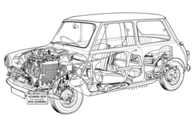 Austin Seven Mini 850 (1960) - Durchsichtszeichnung Austin Seven Mini 850 (1960) - Durchsichtszeichnung