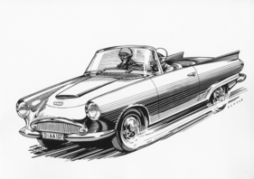 Auto Union 1000 SP Roadster (1957) - schwungvolle Zeichnung der offenen Version