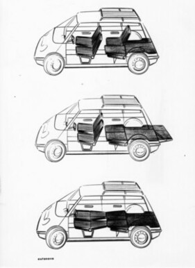 Autonova Fam (1965) – Skizze; Platzoptimierung im Innenraum