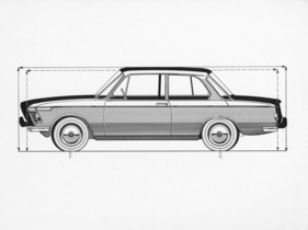 BMW 1600 (1966) - Vergleich der Abmessungen, im Hintergrund der viertürige 1600-er, der 27 cm länger war