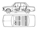 BMW 1600 (1966) - viel Nutzraum im kompakten Sportler - Skizze mit Abmessungen