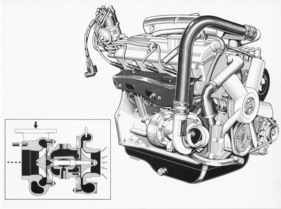 BMW 2002 turbo (1973) - Blick auf und in den Turbo-Motor