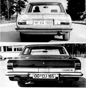 BMW 2800 gegen Opel Diplomat E von 1970 - die Heckpartien im Vergleich, elegant bei BMW, an Chevrolet erinnernd bei Opel