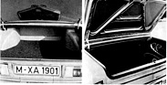 BMW 2800 gegen Opel Diplomat E von 1970 - hohe Nutzlast von 470 kg beim BMW, etwas knapp geratener Kofferraum mit praktisch angeordnetem Reserverad beim Opel