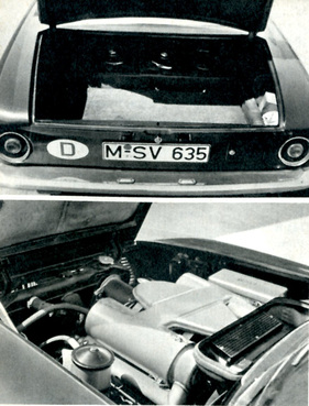 BMW 3200 CS (1962) - Heck mit grossem Kofferraum, Motor mit Verschalung