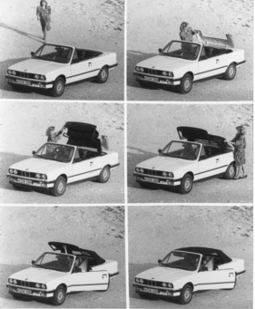 BMW 325i Cabrio (1987) - Montage Verdeck dank Übertotpunktkinetik einfach