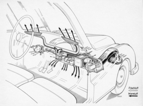 BMW 501 (1955) - Technische Skizze - neuzeitliche Belüftungsanlage, die mit Überdruck arbeitet und bei allen Witterungsverhältnissen einen angenehmen Aufenthalt im Wageninneren ermöglicht