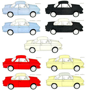 BMW 700 Coupé (1960) - aus dem Verkaufsprospekt - so reichhaltig ist die Farbauswahl