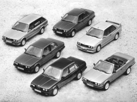 BMW M3 (1988) - im Kreise seiner schwächeren Serienvarianten, u.a. als Cabriolet, Touring und Limousine