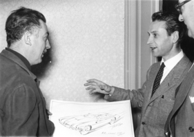Bei Vignale (1953) - Vignale und Michelotti diskutieren einen Entwurf im Beisein von AR-Chefredaktor Braunschweig