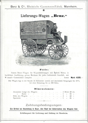 Benz Lieferungs-Wagen (1896) – Beschreibung des Fahrzeugs im Katalog vom Mai 1896 Benz Lieferungs-Wagen (1896) – Beschreibung des Fahrzeugs im Katalog vom Mai 1896