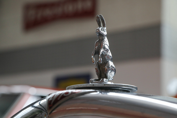 Bereit für das Osterfest, aber nicht endgültig für einen neuen Kunden, der Hase auf dem Alvis - Frühlingsversteigerung der Oldtimer Galerie Toffen am 25. März 2023