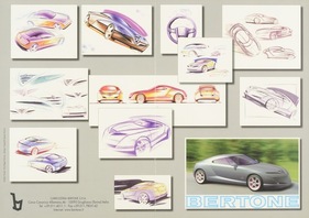 Bertone Bella (1999) – Entwurfszeichnungen mit Variationen von "Scudetto" und Heckpartie