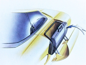 Bertone Nivola (1990) – Da Gepäckraum bei Mittelmotorwagen immer knapp ist, wurden die breiten Türen für zusätzlichen Stauraum genutzt