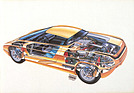 Bertone Nivola (1990) – Durchsichtszeichnung. Im Heck der DOHC-V8 des Chevrolet Corvette ZR-1 sowie das ZF-Fünfganggetriebe