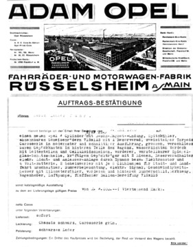 Bestellung für einen Opel 4 PS im Jahr 1925 Bestellung für einen Opel 4 PS im Jahr 1925