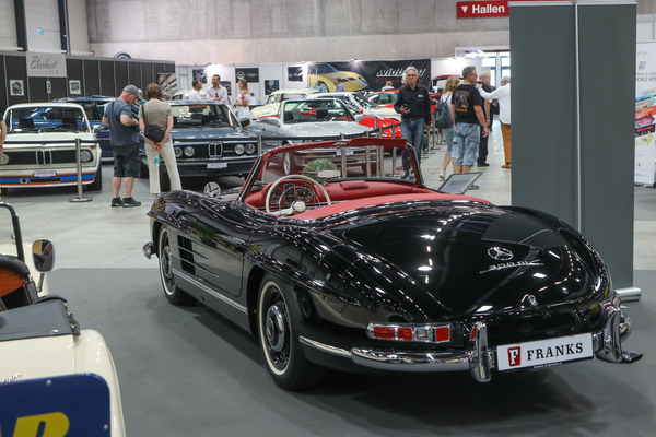 View of the elegant rear of the Mercedes-Benz 300 SL Roadster at Franks Originale - Swiss Classic World Lucerne 2023