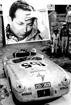 Borgward 1500 RS an der Carrera Panemericana Mexico 1953 -Mit einem klaren Vorsprung traf Borgward-Fahrer Hans-Hugo Hartmann am Endziel als Sieger ein, wegen Motorschadens hatte er die Maximalzeit aber um 7 Sekunden überschritten und wurde ausgeschlossen
