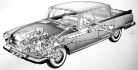 Borgward P 100 (1960) - Durchsichtszeichnung zeigt Aufhängungsfunktionsweise