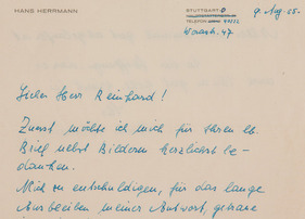 Brief von Hans Herrmann an Josef Reinhard (1955) Brief von Hans Herrmann an Josef Reinhard (1955)