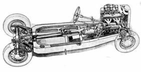 Bristol 400 (1946) - das Chassis und der vorne liegende Reihensechszylinder