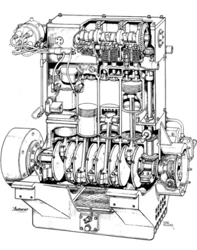 Bugatti 37 (1925) - Motor des Bugatti 37 mit vier Zylindern und über Königswellen angetriebene Nockenwelle