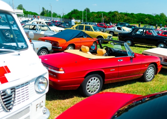 Image: Colorful unique Alfa Romeo vehicles - 115th anniversary celebration at the Alfa Romeo Historical Museum in Arese