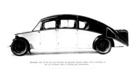 Burney Streamline 22/80 hp (1931) – Illustration aus dem Prospekt für die Front mit Haube und planer Scheibe