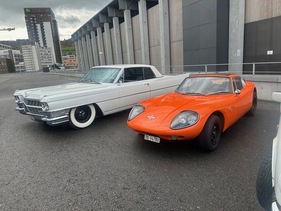 Cadillac Coupe de Ville (1964) - It provided the white photo background for the Marcos GT - Oldtimermesse St. Gallen