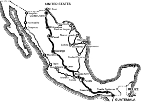 Carrera Panemericana 1950 - Der im Jahre 1950 3436 km lange Parcours mit Start im Norden war in neun Etappen aufgeteilt