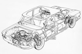 Chevrolet Corvair (1960) - Durchsichtszeichnung von schräg oben